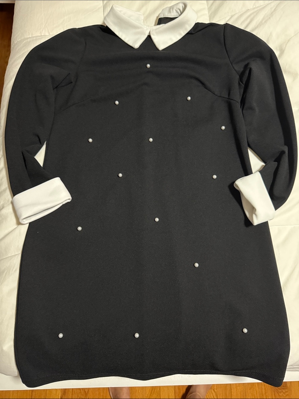 SHEIN Black Long Sleeve Shift Dress with White Collar & Cuff Details